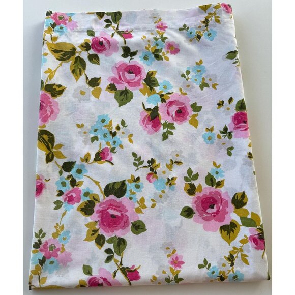 Vintage 1970s top/ flat sheet, pink, blue and green floral, twin size bed - Picture 1 of 9